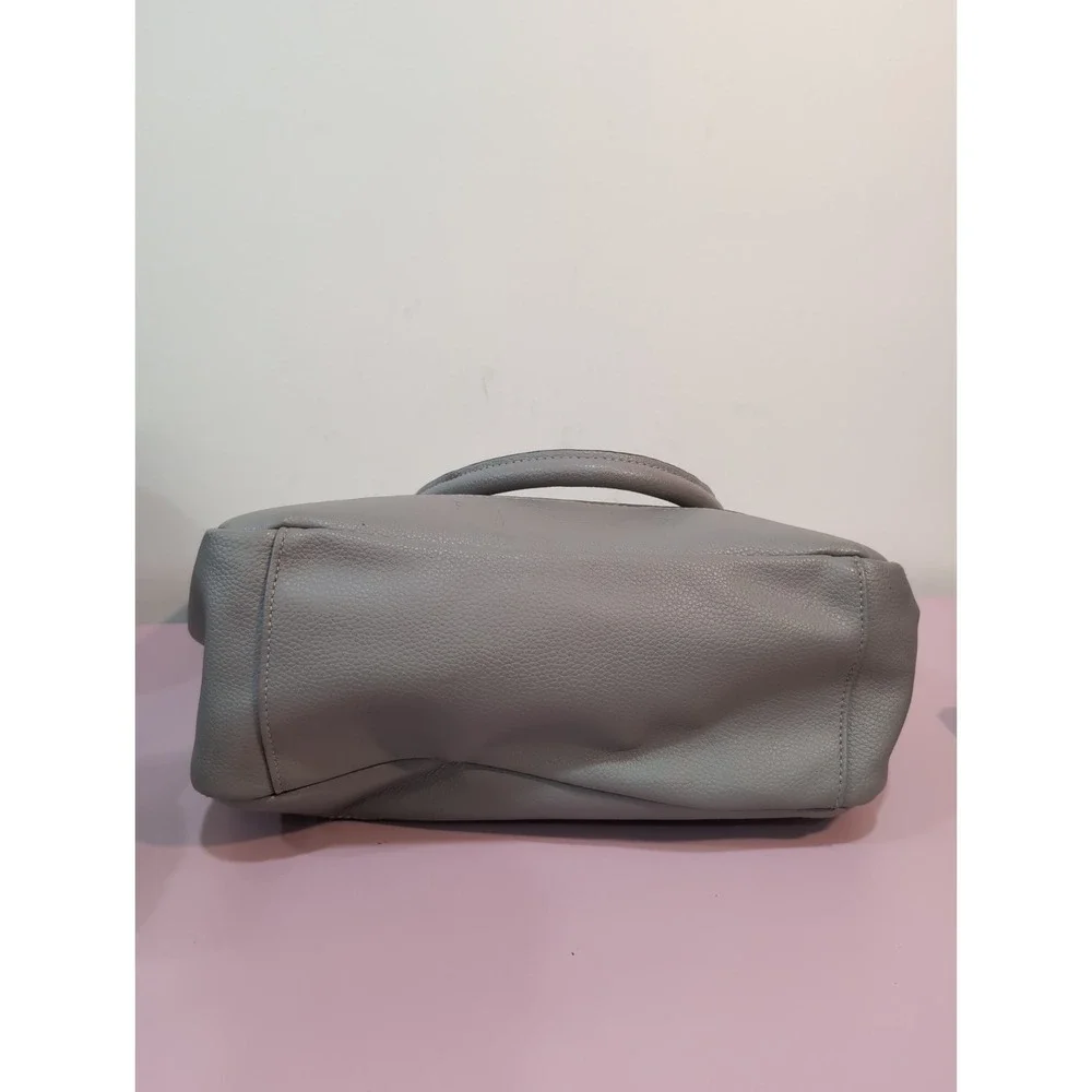 Kenneth Cole Reaction Gray Faux Leather Textured Gray Satchel with Logo Charm